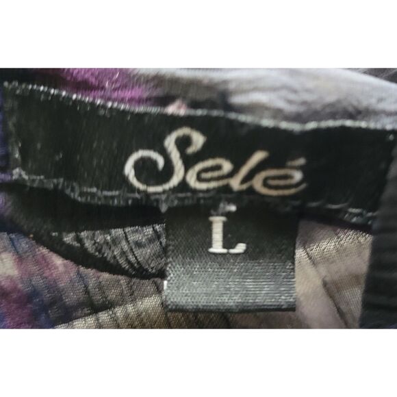 Sele Plaid Semi-Sheer Top Women Purple Black and White Shirt Ruffles Size L - Picture 5 of 5
